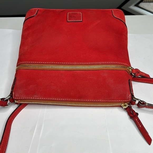Dooney & Bourke Florentine Letter Carrier Red Suede Crossbody Bag - Picture 8 of 13